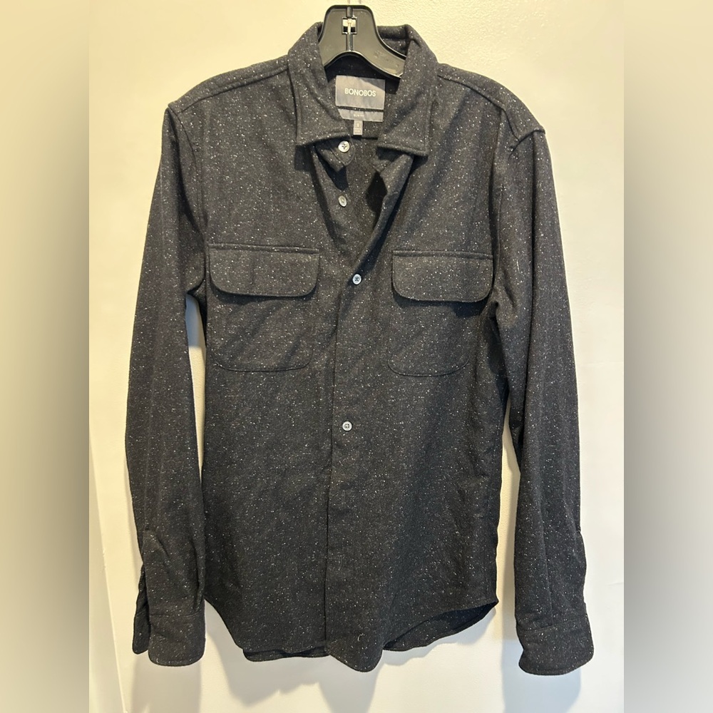 Bonobos Black Speckled Shirt, Wool, Polyester and Silk, Slim Fit Small